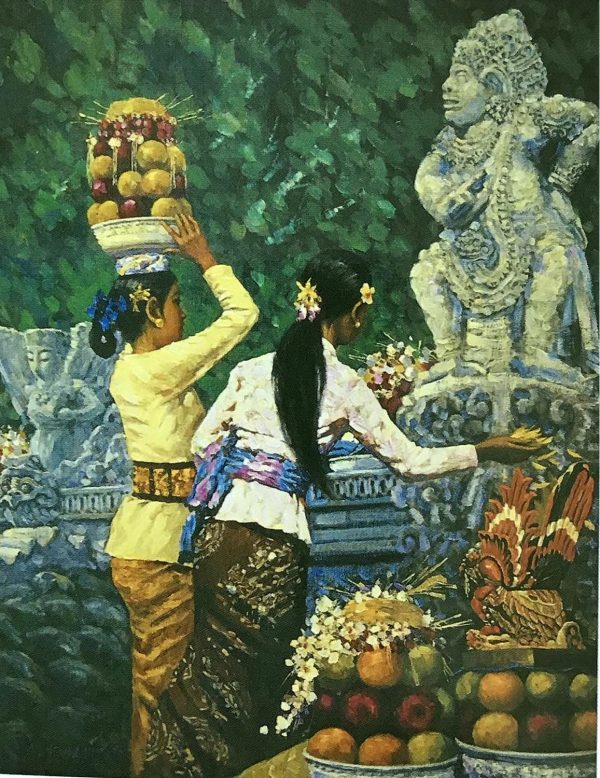 AYHY_P001_S_Au Yeung Hing Yee_欧阳兴义_Girls in the Temple_神庙中的巴厘少女_100x80cm_$16800_Oil on Canvas