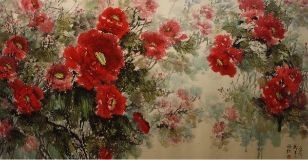 ADQ_CFA001_C_Red Peony_红牡丹_90x180cm__$6500_Chinese ink on rice paper