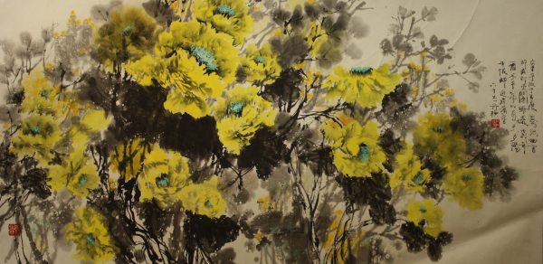 ADQ_CFA009_C_Yellow Peony_黄牡丹_68x136cm_$3000_Chinese ink on rice paper ADQ_CFA009_C_Yellow Peony_黄牡丹_68x136cm_$3000_Chinese ink on rice paper