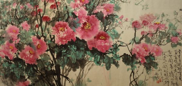 ADQ_CFA011_C_Purple Red Peony_紫红牡丹_68x136cm_$3000_Chinese ink on rice paper