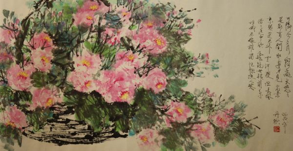 ADQ_CFA17_C_Peony in the Basket_牡丹花_50x100cm$1650_Chinese ink on rice paper