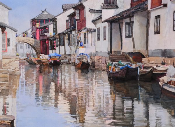 CXG_L007_C_Zhou Zhuang Water Village_周庄_53x73cm_$5600_Oil on canvas