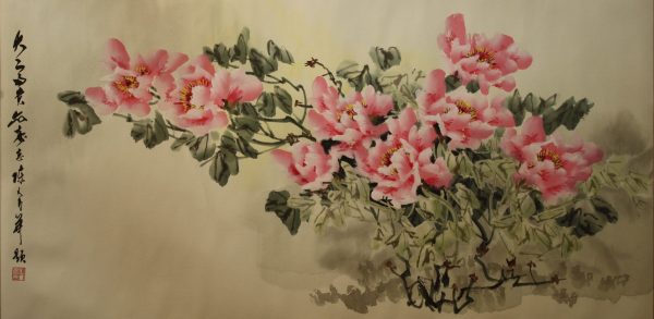 CYL_CFA009_C_Pink Peony_粉色牡丹_68x138cm_$8800_Chinese ink on rice paper CYL_CFA009_C_Pink Peony_粉色牡丹_68x138cm_$8800_Chinese ink on rice paper