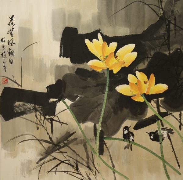 CYL_CFA023_C_Golden Lotus_金牡丹_68x69cm_$5300_Chinese ink on rice paper