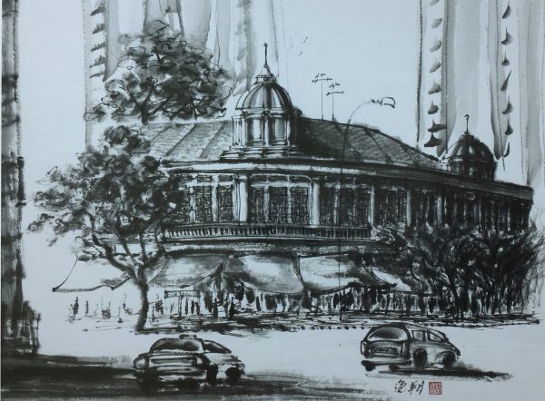 CYX_L003_S_Ellison Building at McKenzie Road_Singapore__56x72cm_$4100_Chinese Inl on Xuan Paper