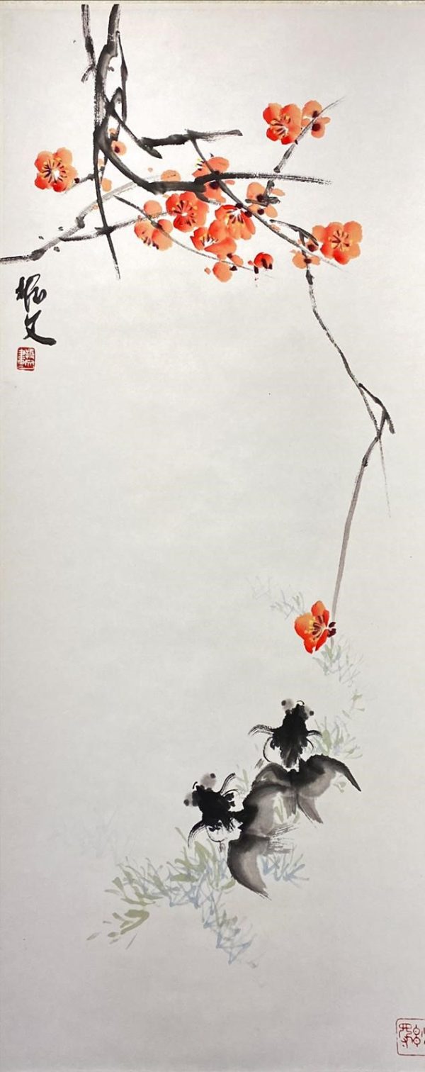 CZW_CAS002_C_梅秀有鱼_90x40cm_$1800_轴_Chinese ink on rice paper CZW_CAS002_C_梅秀有鱼_90x40cm_$1800_轴_Chinese ink on rice paper