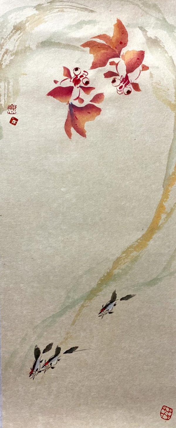 CZW_CF003_C_陈正文5鱼_2红3黑_39x16cm_$500_Chinese ink on rice paper