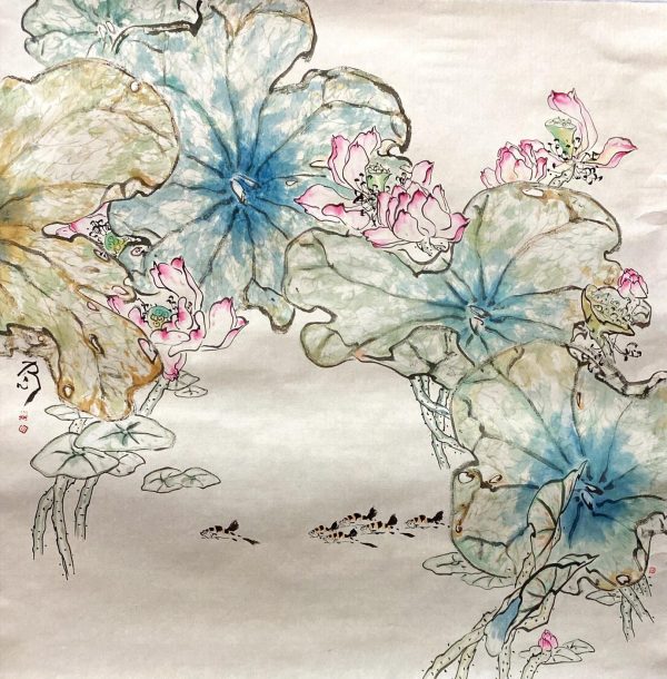 CZW_CFA002_C_荷塘清趣_70x70cm_$2200_Chinese ink on rice paper