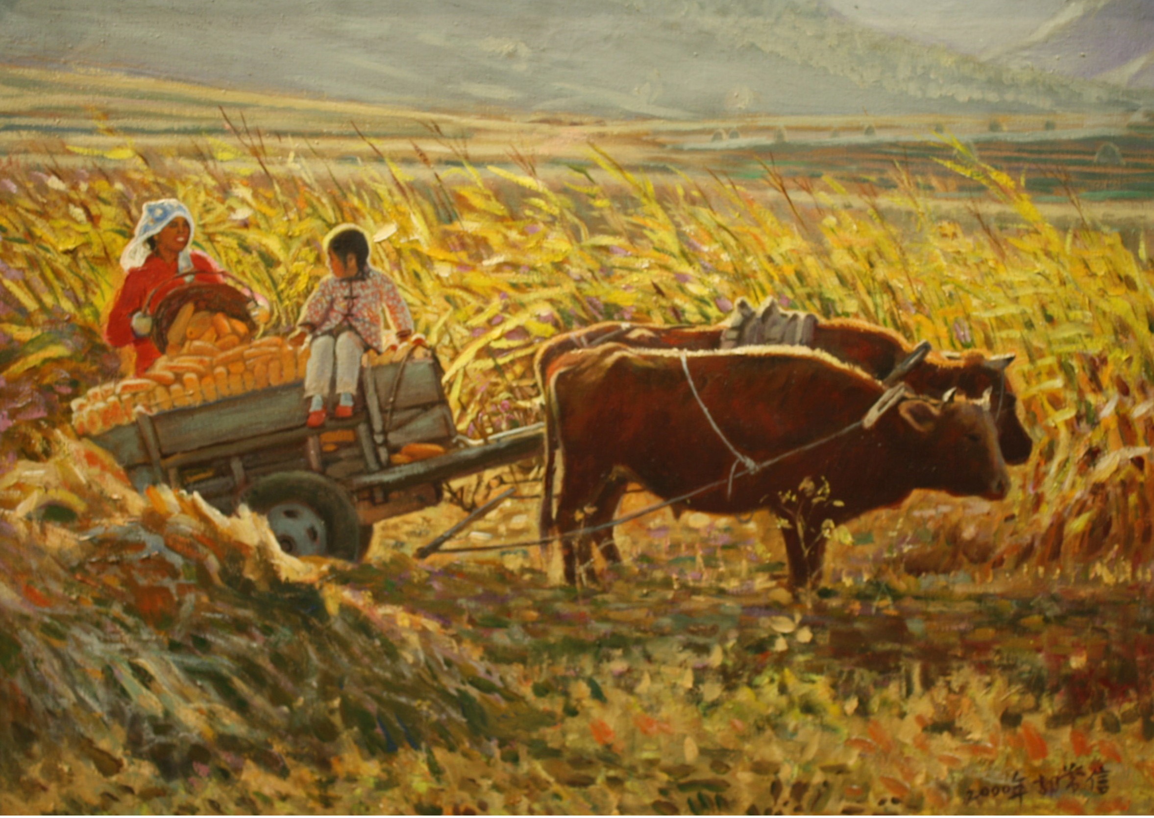 GCX_A006_C_Harvesting Corns_收苞米_53x73cm_$8000_Oil on canvas