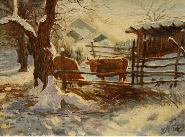 GCX_A013_C_Cows' Shed_牛棚_31x41cm_$2800_Oil on canvas GCX_A013_C_Cows' Shed_牛棚_31x41cm_$2800_Oil on canvas