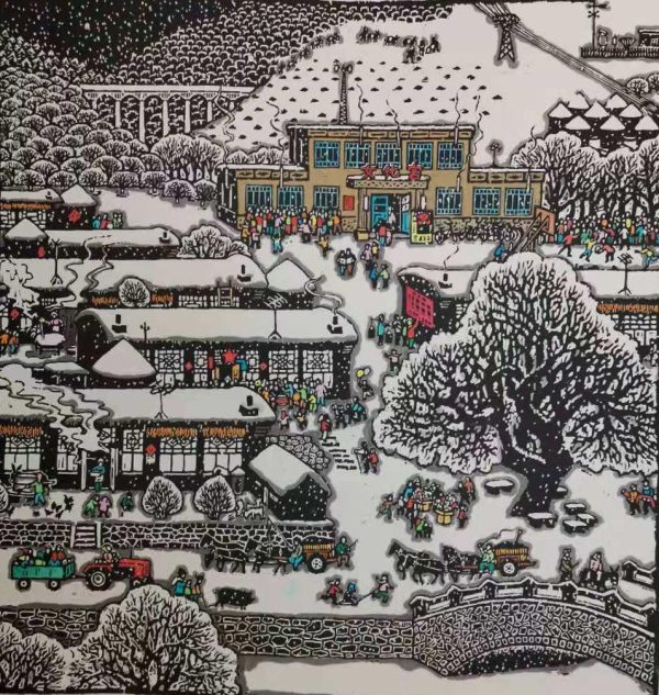 GCX_SE001_C_Rich Year of Snow_丰年瑞雪_56x52cm_$1000_Serigraph on wood