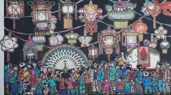 GCX_SE003_C_Yuan Xiao Flower Lamp_元宵花灯_85x49cm_$1000_Serigraph on wood