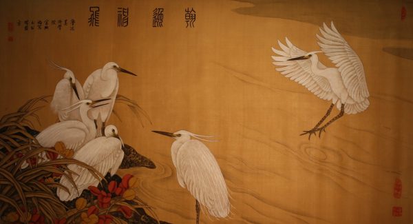 GXF_CB001_CGonbi Egrets_仙鹤_81x147cm_$10000_Chinese ink on rice paper