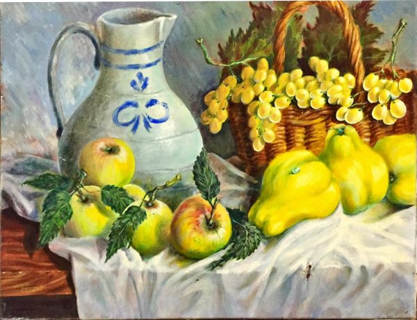 HB_SL001_F_Water Jug & Yellow Fruits_$46x38cm_$3600_Oil on canvas
