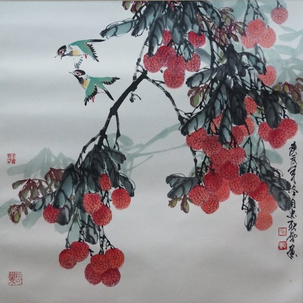 HZG_CFA019_C_4144_双鸟荔枝_68x68cm_$3800_Chinese ink on rice paper