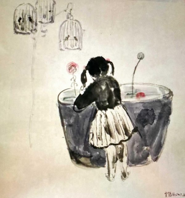 JJL_CP002_C_See Fish_观鱼_33x33cm_$1600_Chinese ink on rice paper JJL_CP002_C_See Fish_观鱼_33x33cm_$1600_Chinese ink on rice paper