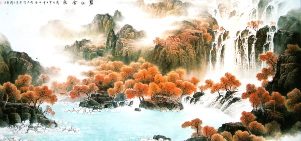 LZ_CL018_C_Autumn With Waterfall_109x228cm_$4800