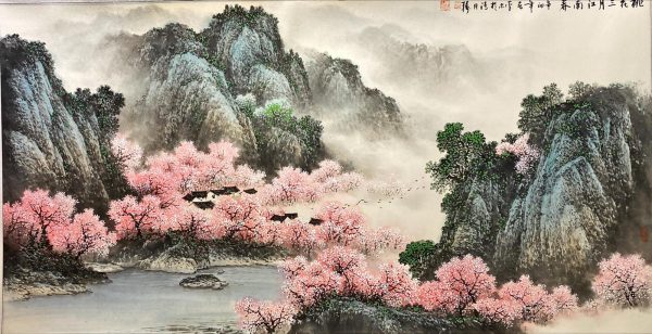 LZ_CL035_C_Cherry Blossom in Jiangnan_桃花三月江南春_69x135cm_$2300