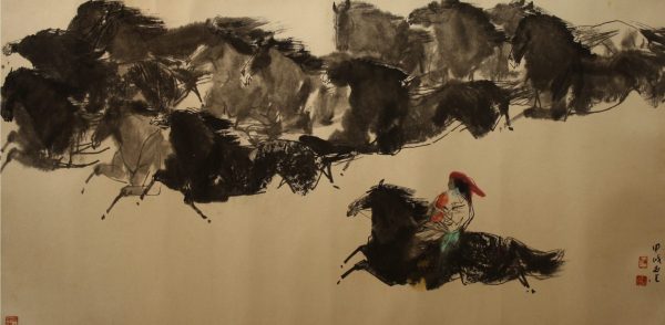 MXG_CA006_C_Racing Horses_万马奔腾_68x137cm_$13800_Chinese ink on rice paper