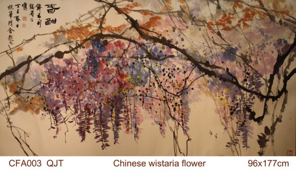 QJT_CFA003_C_Chinese Wisteria Flower_紫藤花_95x177cm_$32000_Chinese ink on rice paper