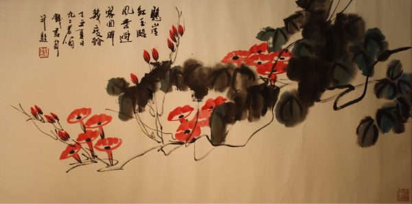 QJT_CFA008_C_Morning Glory_牵牛花_69x136cm_Chinese ink on rice paper