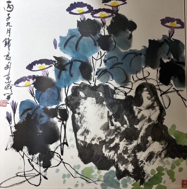 QJT_CFA020_C_Morning Glory_牵牛花_68x67cm_框_Chinese ink on rice paper
