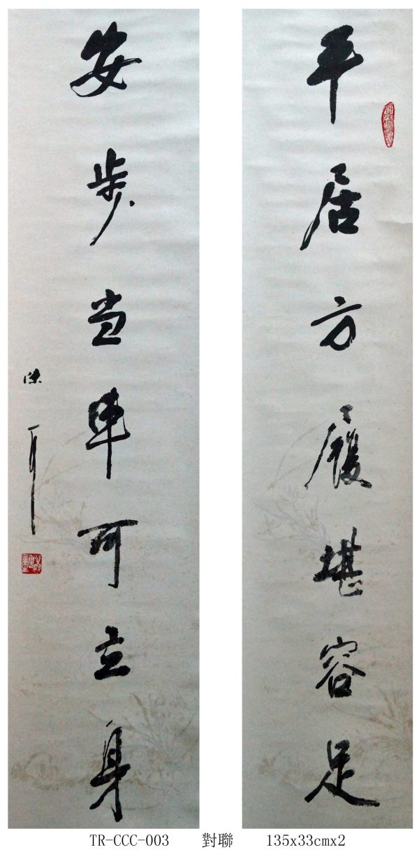 TE_CCC003_S_Couplet_对联_平居方履堪容足-安步当车可立身_135x33cmx2_$2000_Chinese ink on rice paper