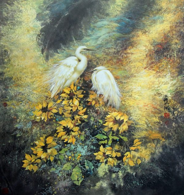 WHX_CB001_Two Heron in the Autumn_秋韵双鹭_96x90cm_$9000_Chinese ink on rice paper