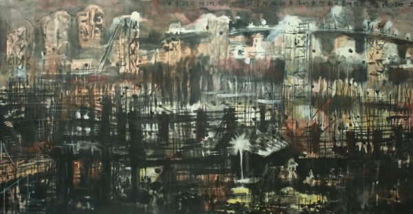 WML_CL006_C_Building Site on a Rainy Night_98x180cm_$15000_Chinese Ink on rice paper