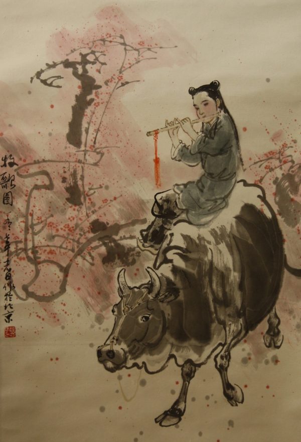 ZZT_CPS_001_C_Singing on Cow's back_牧童_67x46cm_$12800_Chinese Ink on Rice Paper ZZT_CPS_001_C_Singing on Cow's back_牧童_67x46cm_$12800_Chinese Ink on Rice Paper