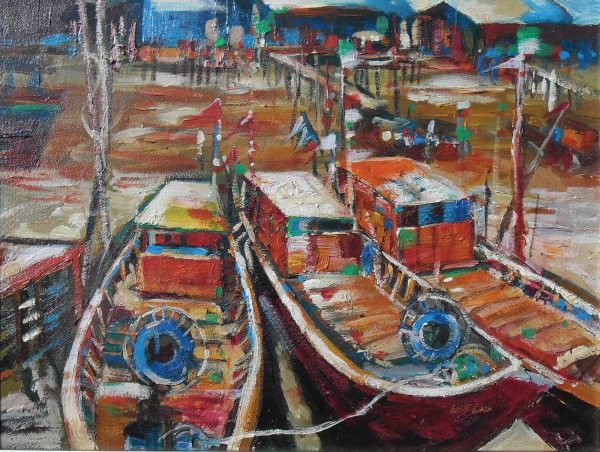 NWL_B004_M_Fishing Village_渔村_30x40cm_$1000_Oil on canvas