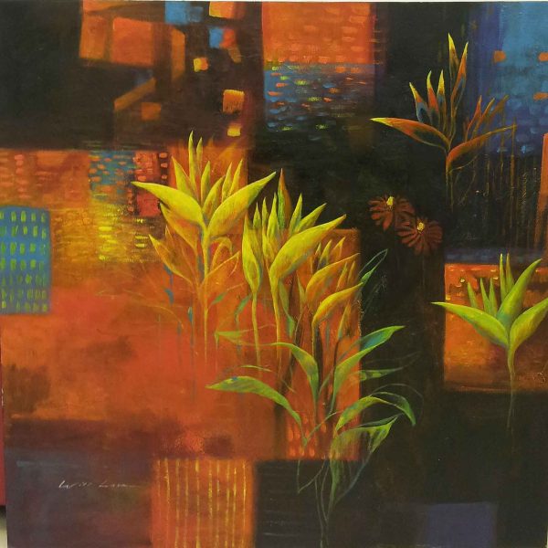 NWL_F003_M_Flower Series 3_花卉系列 3_90x90cm_$3200_Mixed media on canvas