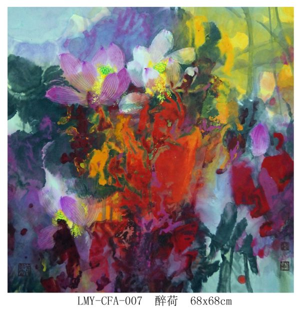 LMY_CFA007_C_Lotus_醉荷_68x68cm_$3800_Chinese ink on rice paper