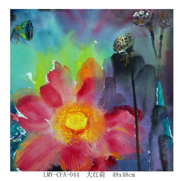 LMY_CFA044_C_Red Lotus_大红荷_48x48cm_$2000_Chinese ink on rice paper