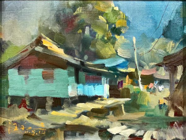 WF_SS004_S_Malay Kampong_马来村_19x24.5cm_$980_Oil on canvas