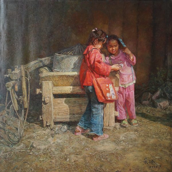 HWC_P012_C_Reading in the Mill_磨房书香_120x120cm_$9600_Oil on canvas HWC_P012_C_Reading in the Mill_磨房书香_120x120cm_$9600_Oil on canvas