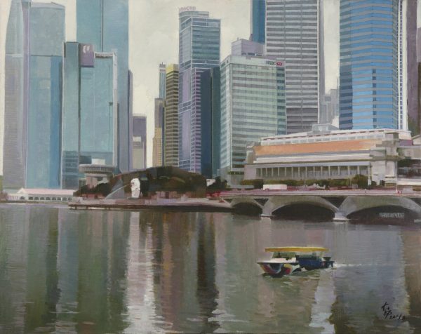 WBD_SS022_C_Skyline Reflection_水映重楼_73x90cm_$3000_Oil on canvas