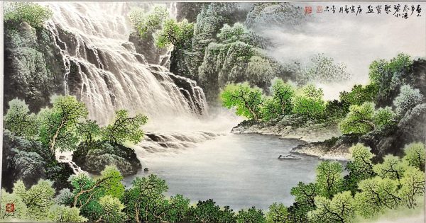 LZ_CL068_C_Spring Mountain Waterfall_春山多飞瀑_50x96cm_$1200_Chinese ink on paper