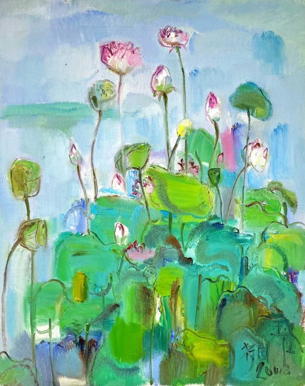 JYJ_FA001_C_Green Lotus_翠荷_70x60cm_$6800_Oil on canvas