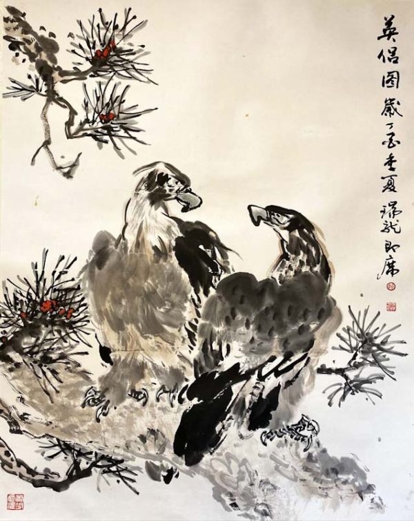 NSL_CB013_S_Dragon Eagles_龙鹰侣图_丁酉年夏_$24000_128x96cm_Chinese ink on rice paper