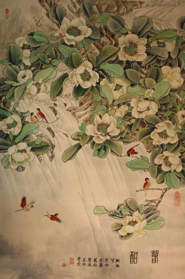GXF_CFA003_C_Magnolia & Flying Birds_木兰花与鸟_128x84cm_$12000_Chinese ink on rice paper