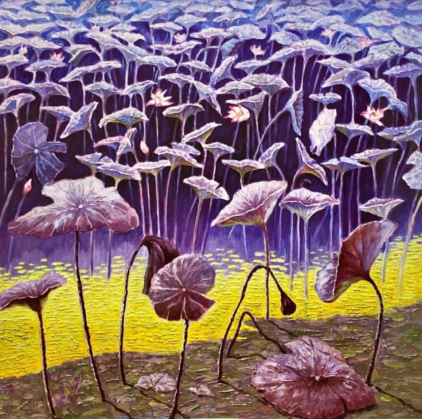 JRY_FA003_C_Purple Lotus_荷塘紫气_100x100cm_$16800_Oil on canvas