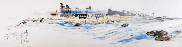 TLL_CL002_S_Changi Beach_樟宜海边_34x137cm_$1800_Chinese ink on rice paper
