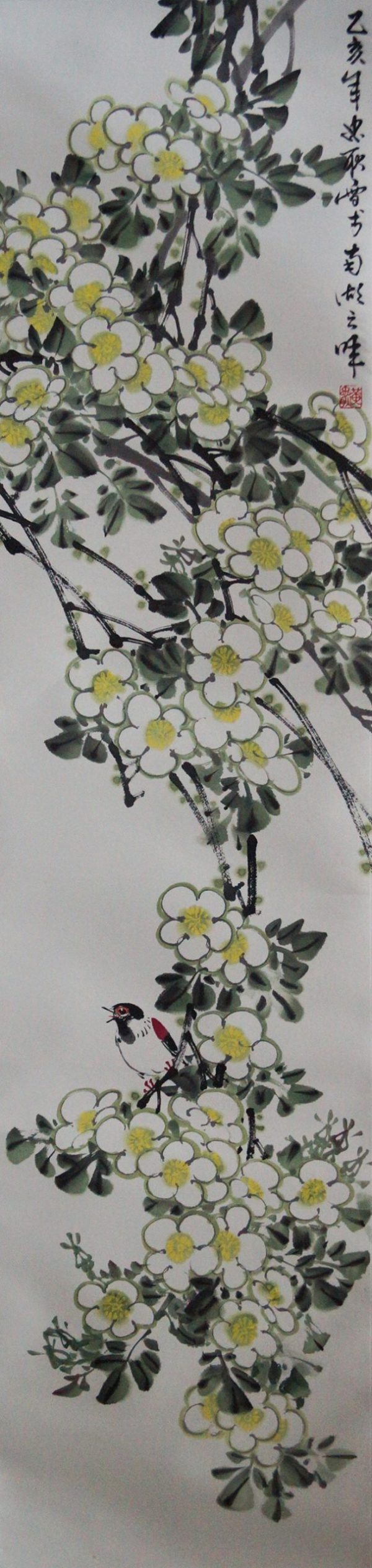 HZG_B096_C_Flower & Bird_花鸟四屏_137x34cm_$8000_Chinese ink on rice paper