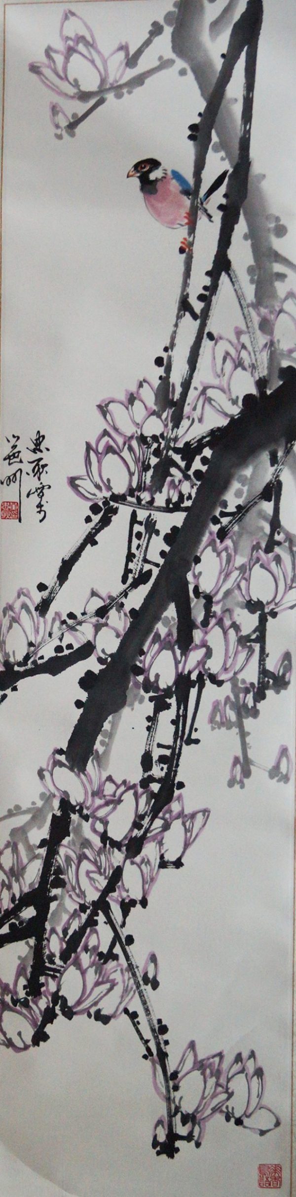 HZG_B098_C_Flower & Bird_花鸟四屏_137x34cm_$8000_Chinese ink on rice paper