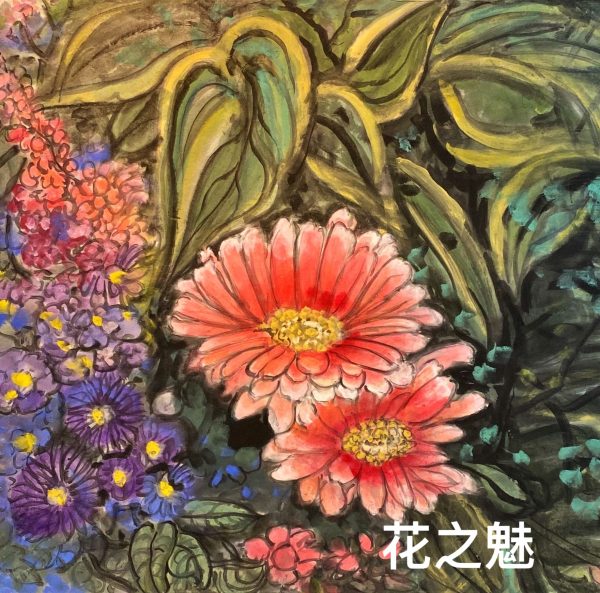 5.花之魅一-粉菊-69x69cm-$6800-chinese ink